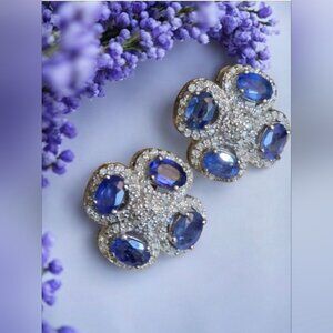 925 Sterling Silver Earrings with Natural Kyanite & Natural Diamonds Gemstones